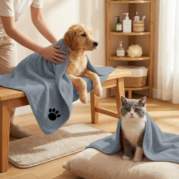 XOAIHY Super Absorbent Pet Bath Towel - Microfiber Drying Towel for Dogs & Cats, 19.68×39.37in