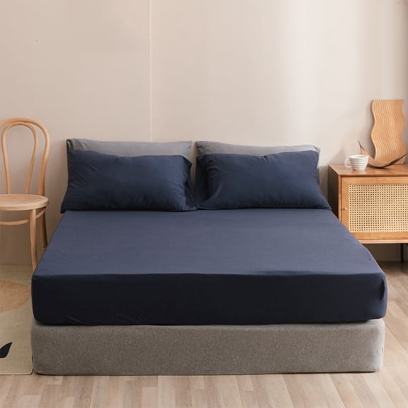 XOAIHY Twin Fitted Sheet, Deep Pocket Twin Sheets, Non-Slip Fixed Bed Cover, All-Inclusive Mattress Protection Bed Cover, Soft Microfiber, Shrinkage and Fade Resistant, Easy Care,54.2×74.7Inch(Navy)