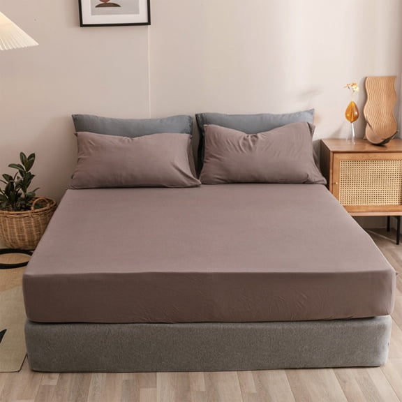 XOAIHY Twin Fitted Sheet, Deep Pocket Twin Sheets, Non-Slip Fixed Bed Cover, All-Inclusive Mattress Protection Bed Cover, Soft Microfiber, Shrinkage and Fade Resistant, Easy Care,54.2×74.7Inch(Khaki)