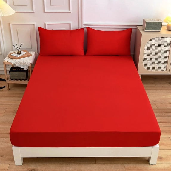 XOAIHY Twin Fitted Sheet, Deep Pocket Twin Sheets, Non-Slip Fixed Bed Cover, All-Inclusive Mattress Protection Bed Cover, Soft Microfiber, Shrinkage and Fade Resistant, Easy Care,54.2×74.7Inch(Red)