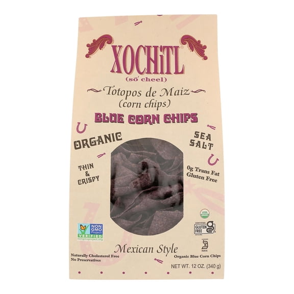 XOCHITL - Natural Blue Corn Snack Chips for Dipping - 12 Oz, Case of 10