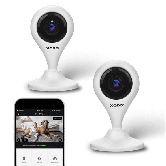 XODO 1080P Wireless Indoor Security Camera for Baby Monitor, Dog Camera w/ Motion Detection, 2-Way Audio, Night Vision, Motion Detection, Cloud & SD Card Storage - White - 2 Pack