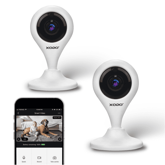 XODO E4 Wireless Security Camera, Indoor Baby Monitor and Wi-Fi Camera System with Night Vision and Two-Way Audio, 2-Pack