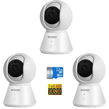 XODO, 3-Pack, Indoor Wireless Security Camera System, WiFi, 1080P HD, 355° Pan & 90° Tilt, Night Vision, 2-Way Audio, Motion Detection, App Control, for Home, Baby & Pet Monitoring - White