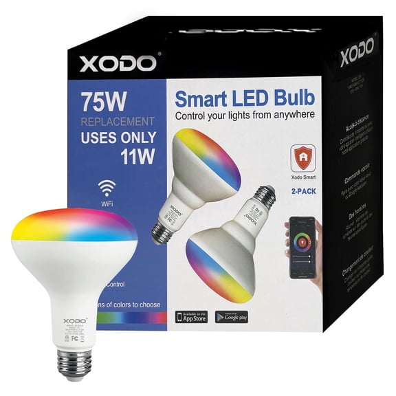 XODO Flood Light Bulbs, 900 Lumen Multicolor Smart LED Light Bulbs with Voice Control, 11-Watts, 2-Pack