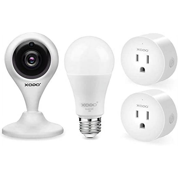XODO Smart Home Security Kit, 1080p Camera, Smart Bulb & Plug, App Controlled