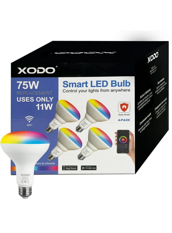 XODO Smart LED Flood Light Bulbs 4 Pack - WiFi, Dimmable, Color Changing, BR30, E26, 11W (75W Equivalent), 900 Lumens