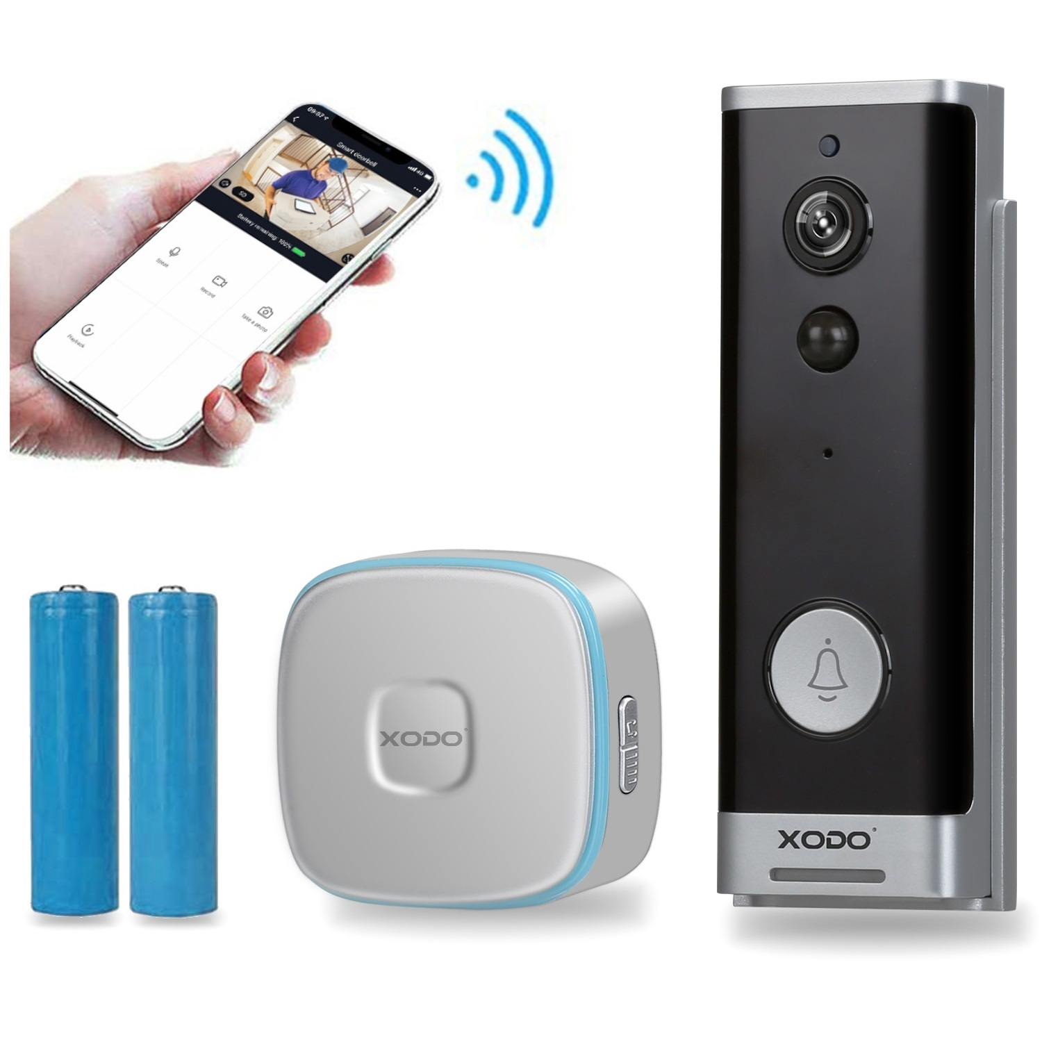 XODO Smart WiFi 1080P Video Doorbell Wireless Security Camera, 2-Way Audio, Real-Time Alerts, with Indoor Chime, Rechargeable Batteries & 32GB SD Card- VD1 - image 1 of 12