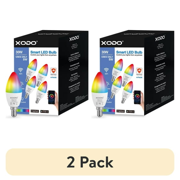 (2 pack) Contixo XODO Smart Wi-Fi C37 E12 Dimmable Light Bulb LB4-4PK - 5W (30W Equivalent) 350LM RGB+W - LED Multi Color Smart Bulb (4-Pack)