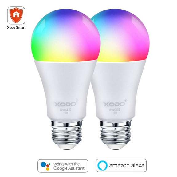 XODO Smart WiFi Light Bulb - 2-Pack, LED Multi Color Changing, Alexa & Google Compatible