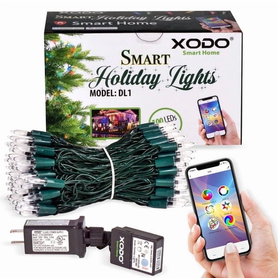 XODO Smart Home String Lights, LED Lights with 100 Clear RGB Bulbs and App Control, 35 ft