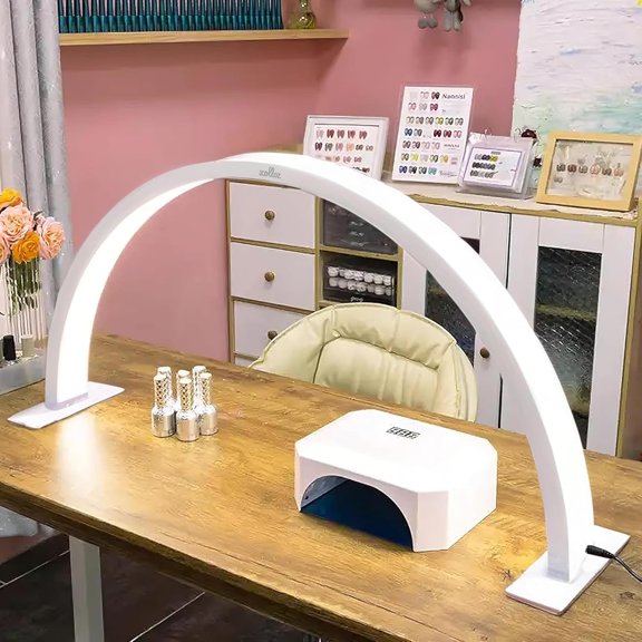 XOLLOZ Half Moon Nail Desk Lamp for Professionals, 3360 Lumen LED for Nail, Perfect LED Manicure Desk Lamp, Tattoo Light, Lash Tech, White, Touch Control