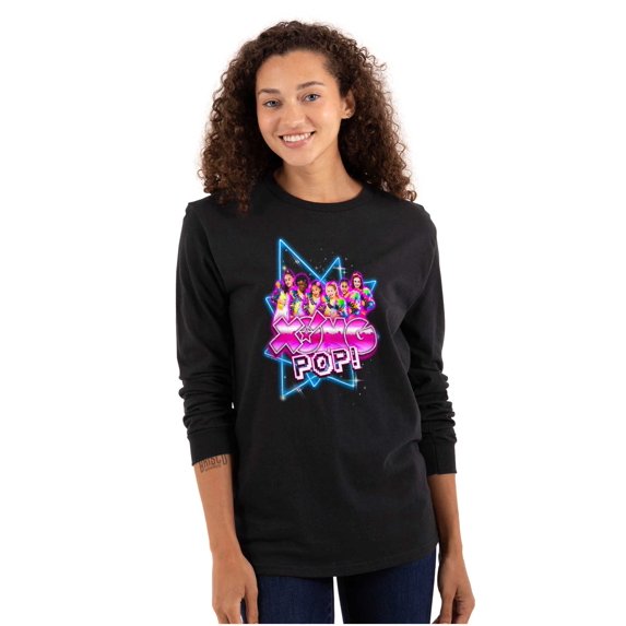 XOMG POP Band Neon Space Rockstars Women Plus Size Long Sleeve Tee Brisco Brands 2X