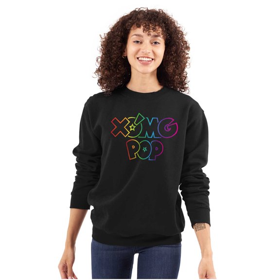 XOMG POP Colorful Neon Rainbow Logo Women Crewneck Sweatshirt Brisco Brands L