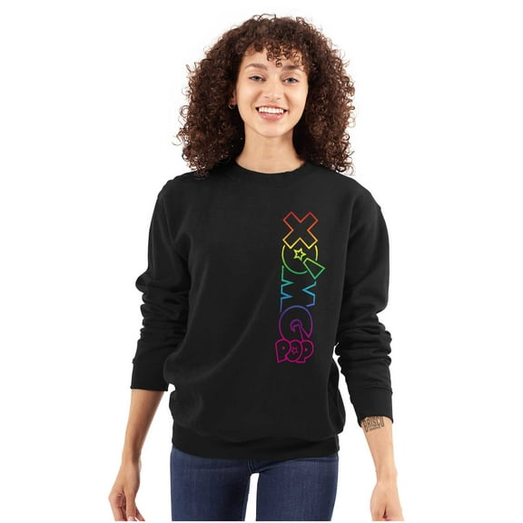 XOMG POP Colorful Rainbow Neon Logo Women Crewneck Sweatshirt Brisco Brands L