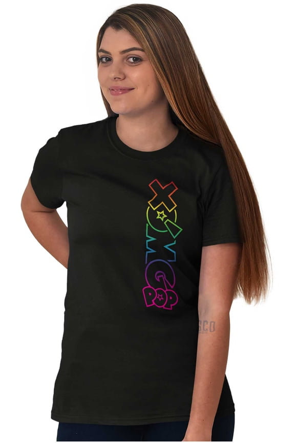 Colorful Rainbow Neon Logo Women Plus Size Graphic Tee Tees Brisco Brands 3X