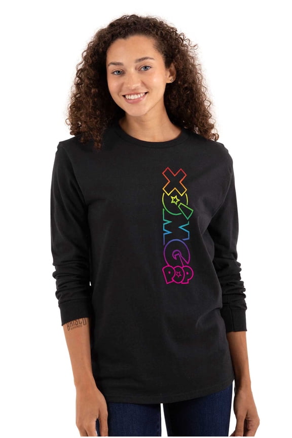 XOMG POP Colorful Rainbow Neon Logo Women's Long Sleeve T Shirt Brisco Brands S