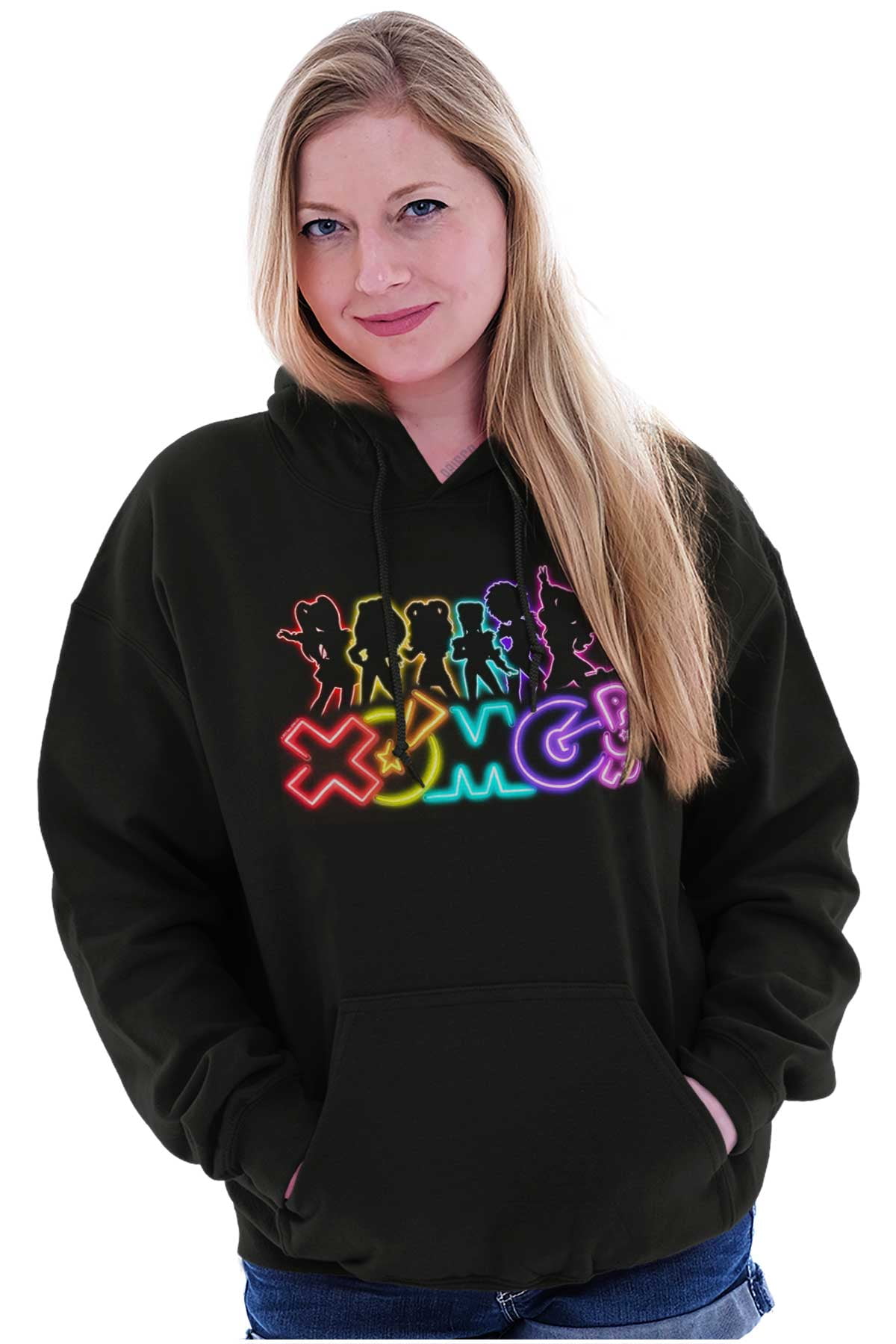 XOMG POP Neon Band Logo Outline Hoodie Sweatshirt Women Brisco