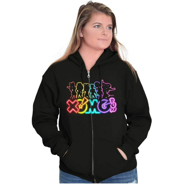 XOMG POP Neon Band Logo Outline Zip Hoodie Sweatshirt Women Brisco