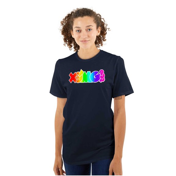 XOMG POP Neon Glow Rainbow Logo Women's Graphic T Shirt Tees Brisco Brands M