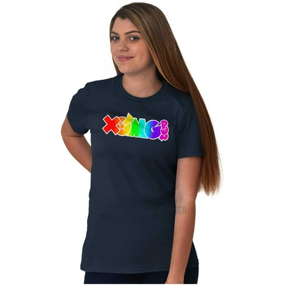 XOMG POP Neon Glow Rainbow Logo Women's Graphic T Shirt Tees Brisco Brands X