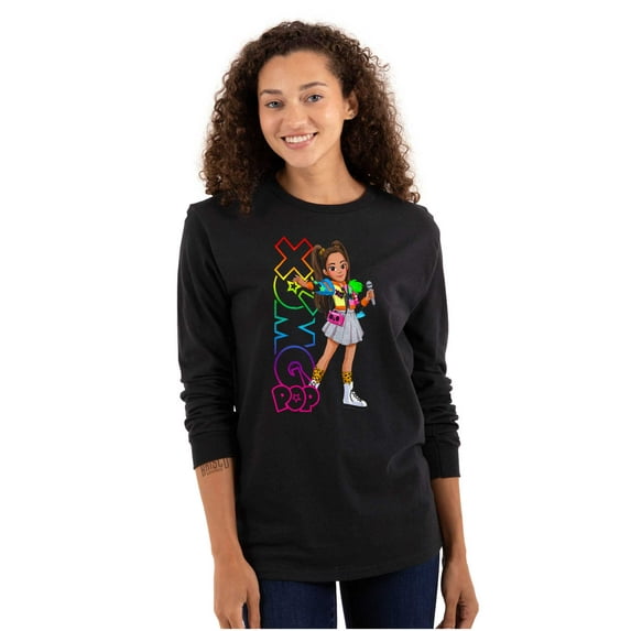 XOMG POP Neon Logo Bella Cartoon Women Plus Size Long Sleeve Graphic Tee Brisco Brands 2X
