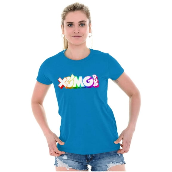 XOMG POP Neon Rainbow Outline Logo Women's T Shirt Ladies Tee Brisco Brands M