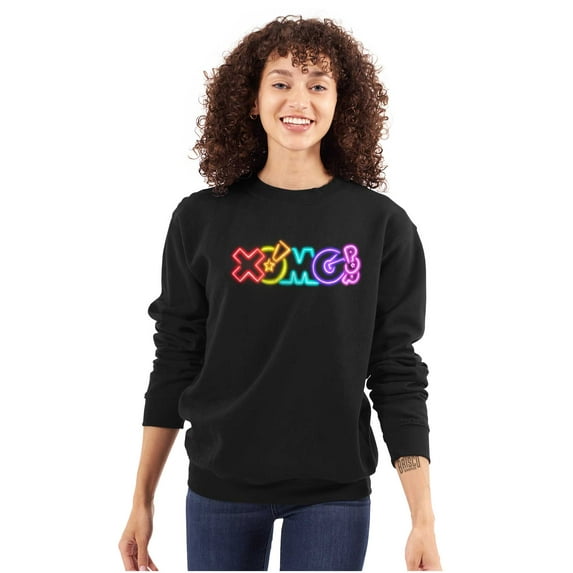 XOMG POP Rainbow Neon Glow Sign Logo Women Crewneck Sweatshirt Brisco Brands M