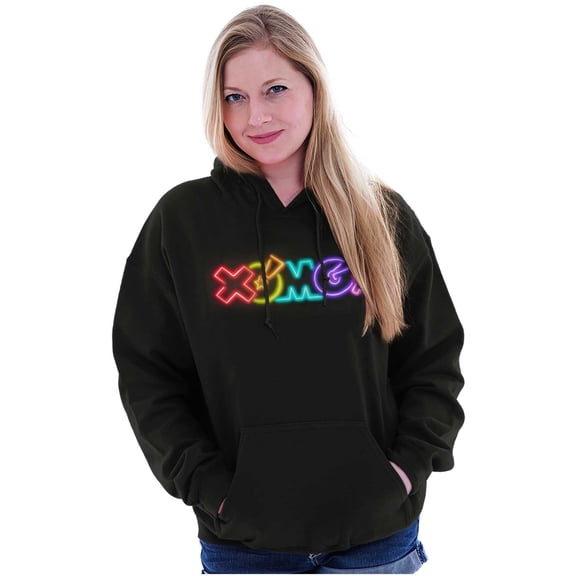 XOMG POP Rainbow Neon Glow Sign Logo Women Plus Size Hoodie Brisco Brands 4X