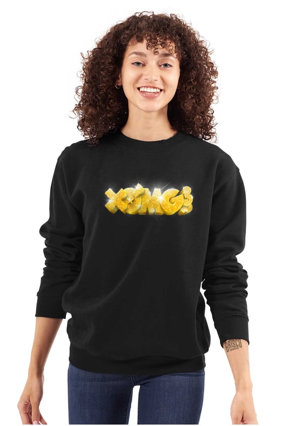 XOMG POP Shiny Diamond Bling Logo Women Crewneck Sweatshirt Brisco Brands L