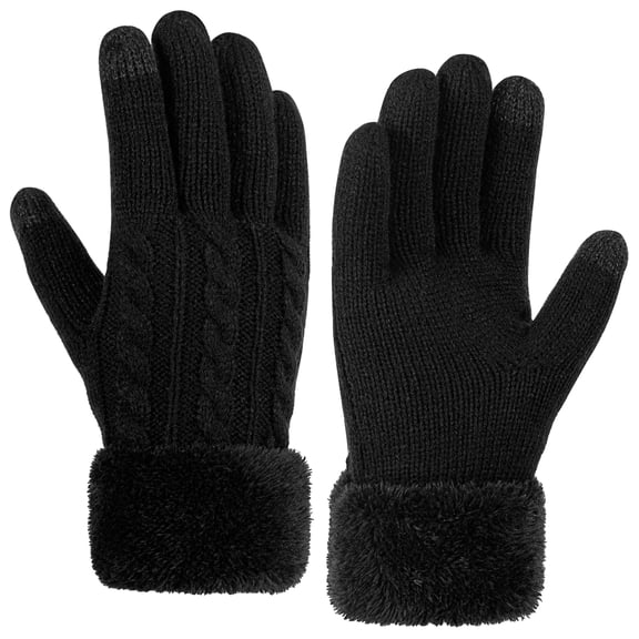 XOMZG Women Warm Thermal Winter Gloves, Plush Fleece Lined Touch Screen Gloves for Outdoor Sports Driving, Black