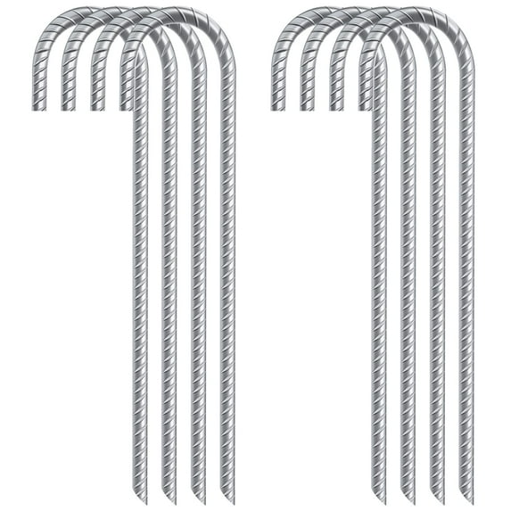 XOOL 12 Inch 8 Pack Galvanized Rebar Stakes Heavy Duty J Hook,Ground Stakes Tent Stakes Steel Ground Anchors,Silver