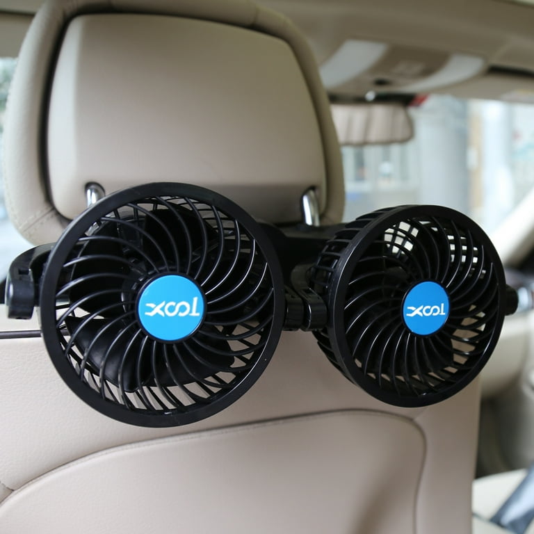 XOOL Car Fan, 12V Electric Auto Cooling Fan for Backseat, Headrest 360  Degree Rotatable Dual Head Stepless Speed Rear Seat Air Fan for Sedan SUV  RV Boat 