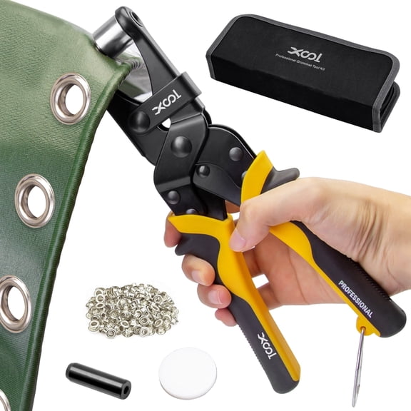 XOOL Grommet Tool Kit with Leather Hole Punch Pliers, Grommet Kit with 200PCS Grommets of 3/8 inch 10mm, Eyelet Kit, Banner Maker for Fabric Canvas