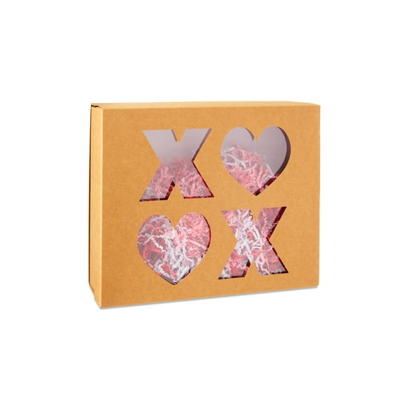 XOXO Kraft Gift Box with 1.5 oz Paper Shred, Brown, 9" x 11" x 4", Valentine's Day by Way To Celebrate
