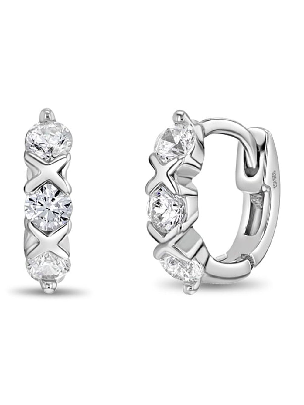 XOXO CZ 8mm Kids / Children's / Girls Earrings Hoop Latch - Sterling Silver