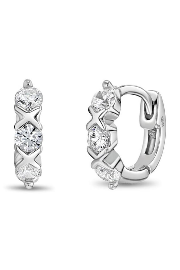 XOXO CZ 8mm Kids / Children's / Girls Earrings Hoop Latch - Sterling Silver