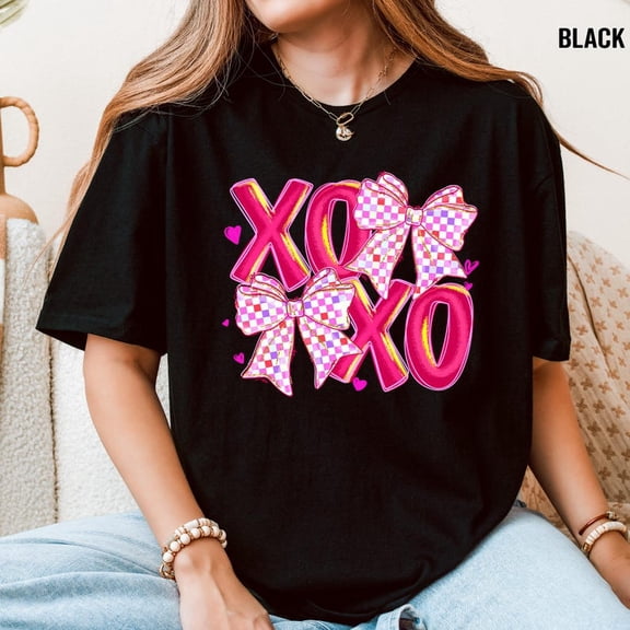 XOXO Coquette Bow Shirt, V-Day Heart Tee, Love Letters Top