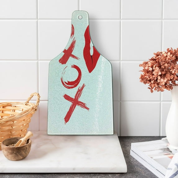 XOXO Cutting Board, Lipsticked Woman Biting Lips Simplistic Design Feminine Fantasy, Decorative Tempered Glass Cutting and Serving Board, in 3 Sizes, by Ambesonne