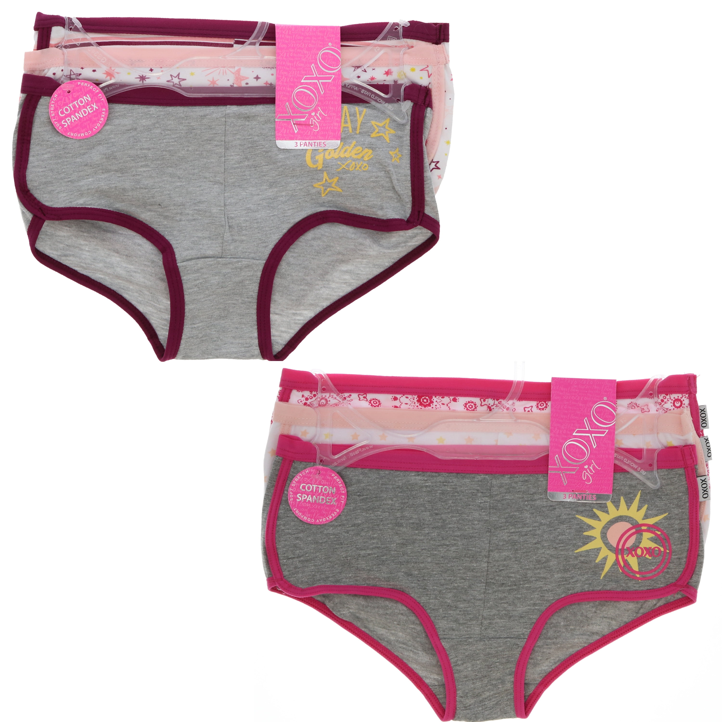 XOXO Girl's Cotton Panties 6 Pack - Maroon & Pink Superstar