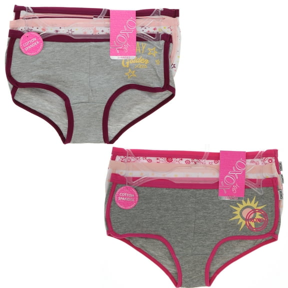XOXO Girl's Cotton Panties 6 Pack - Maroon & Pink Superstar - Medium 7/8