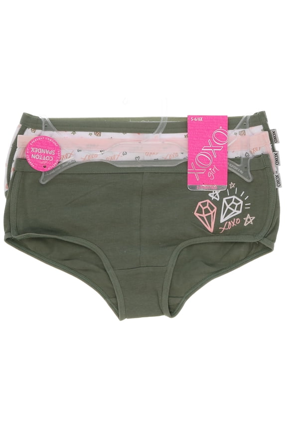 Girl's Cotton Panties 6 Pack - Peach & Green Rockstar - Medium 7/8
