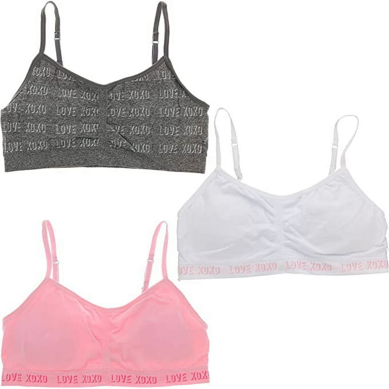 XOXO Girl's Lightly Lined Training Bra 3 Pack - White, Pink, & Love Grey -  Small 30