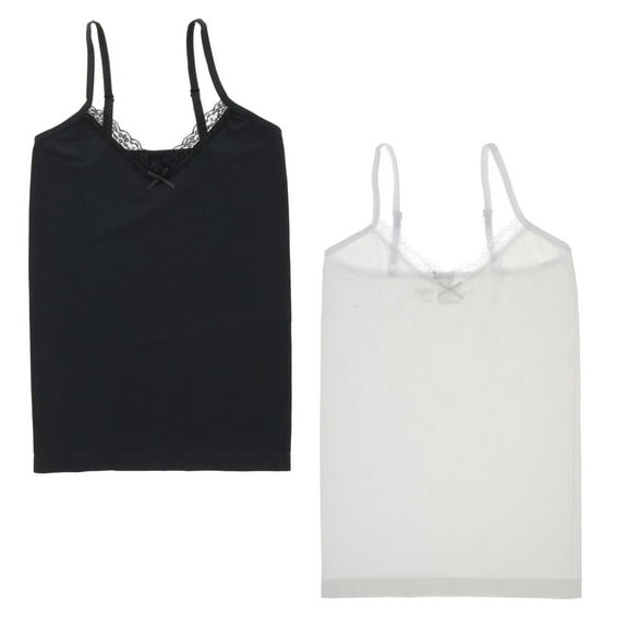 XOXO Girl's Super Comfy Lace Trim Tank Top Camisoles 2 Pack - Black & White - Large 34