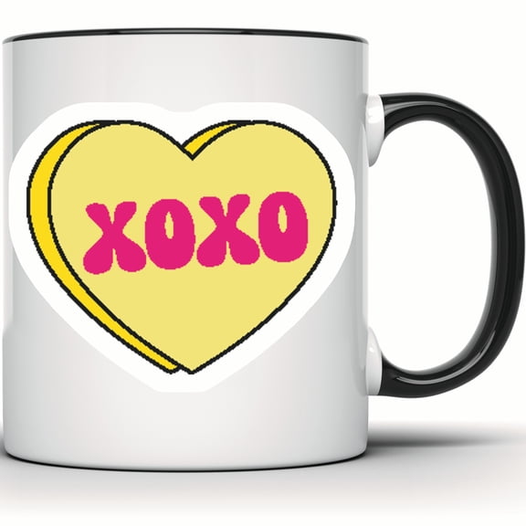 XOXO Heart Mug - Valentine's Day Gift - Love Mug - Cute Coffee Mug - Hugs and Kisses - Gift for Her or Him - Anniversary Present - 11 Ounce Black Rim Handle Novelty Coffee Cup - WMUG0540-Black Rim