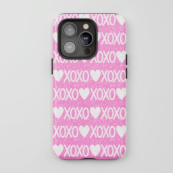 XOXO Heart Pattern for All iPhone Series Tough Phone Case Pink Glitter