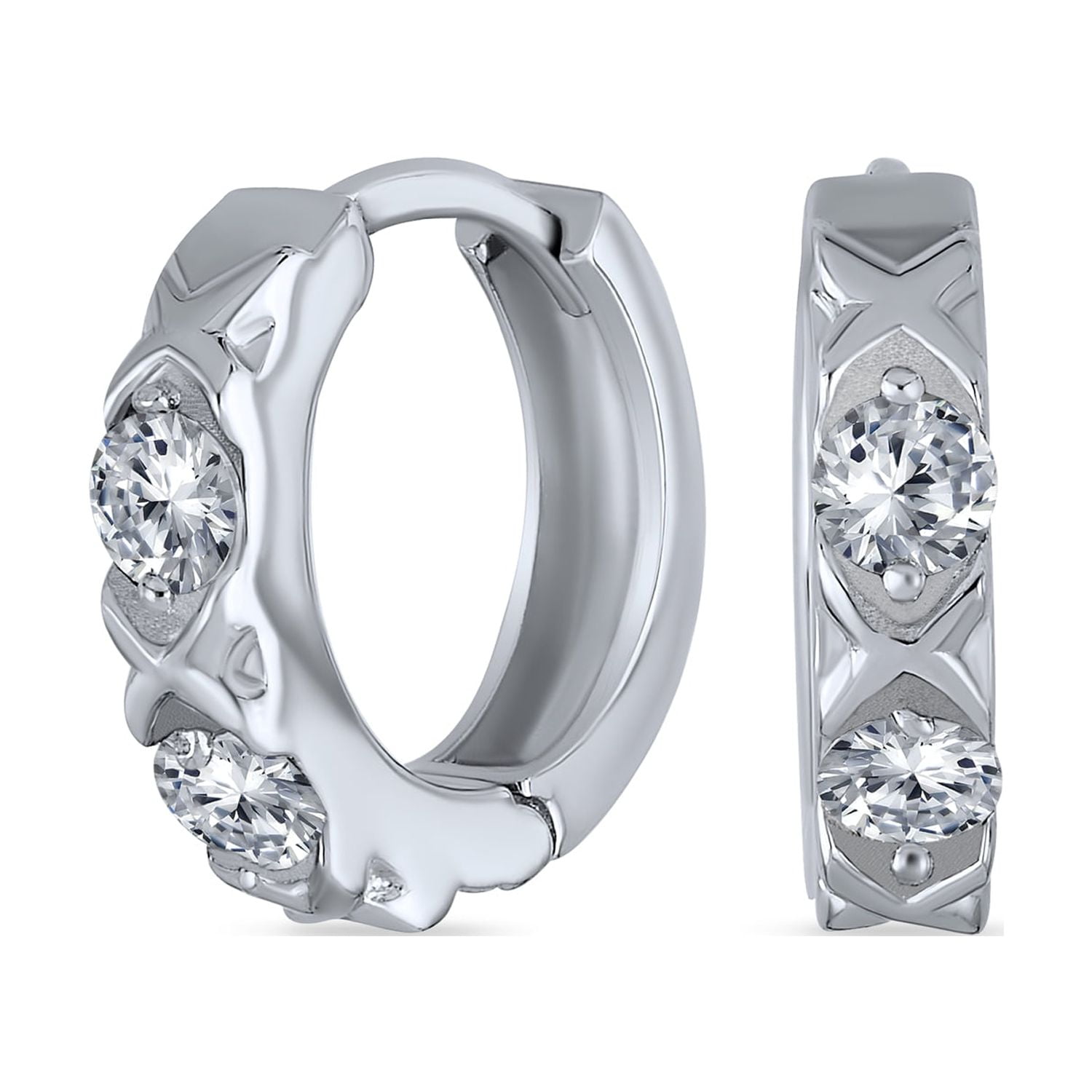 XOXO Hugs and Kisses CZ Huggie Hoop Earrings Sterling Silver