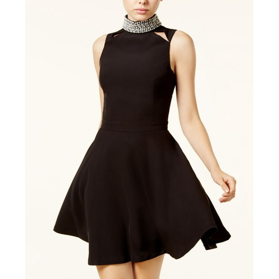 XOXO Juniors Embellished Mock Neck Skater Dress Black XS