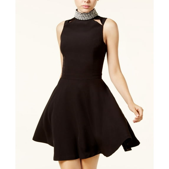XOXO Juniors Embellished Mock Neck Skater Dress Black XS