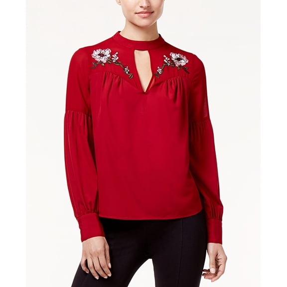 XOXO Juniors Embroidered Choker Blouse Cranberry M